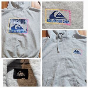 RON JON Surf shop hoodie sweatshirt Medium M gray long By Sleeve Quick Silver